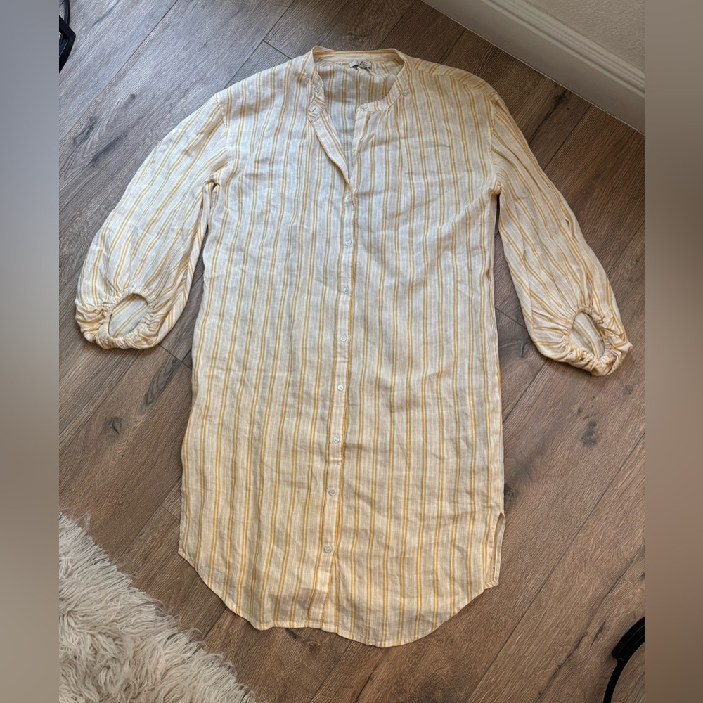 Women's Yellow Stripe Button-Front Linen Dress - Picture 2 of 15